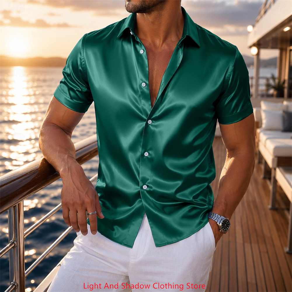 Men's Satin Short Sleeved Shir - Men Formal Party Wear Dress recension och pris