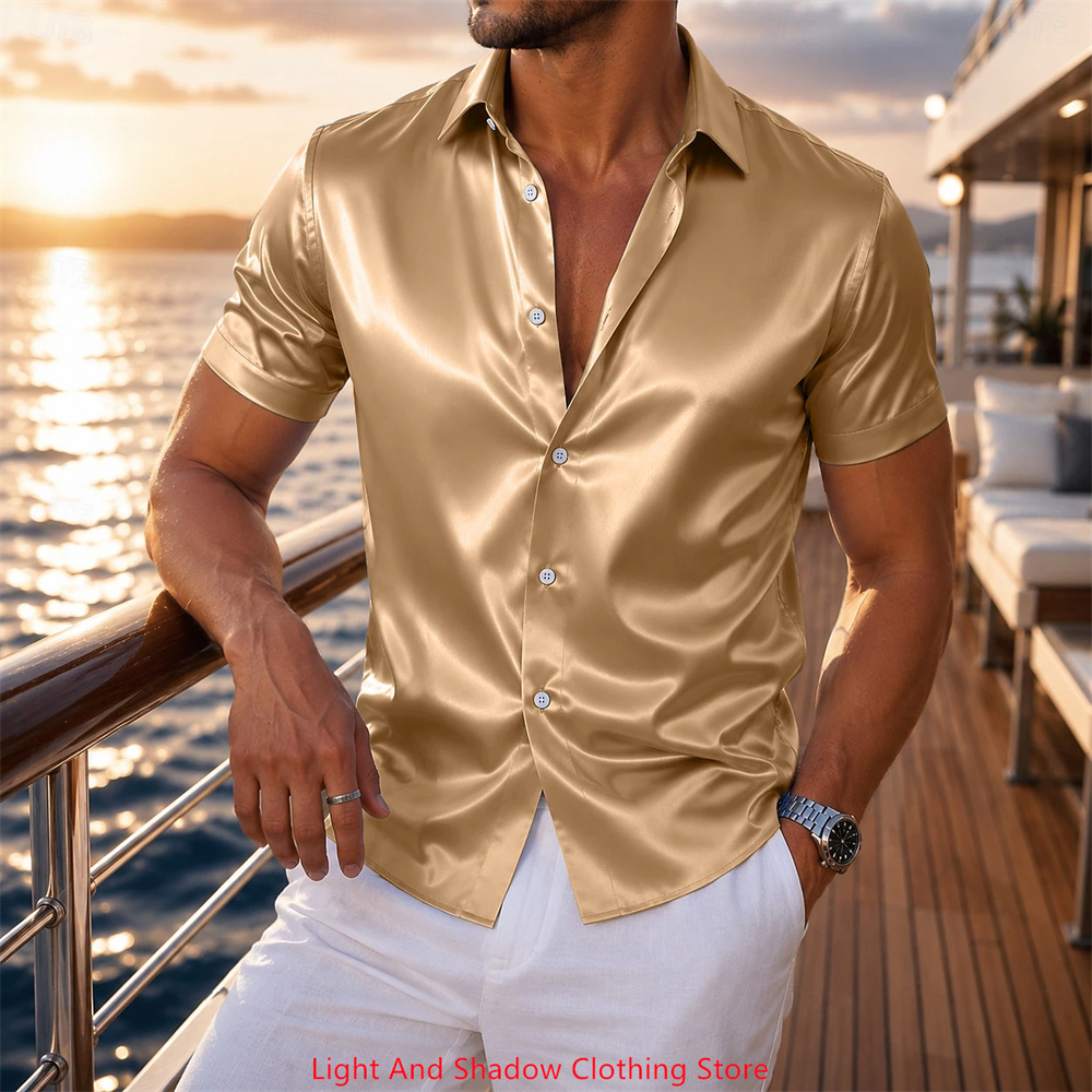 Men's Satin Short Sleeved Shir - Men Formal Party Wear Dress recension och pris