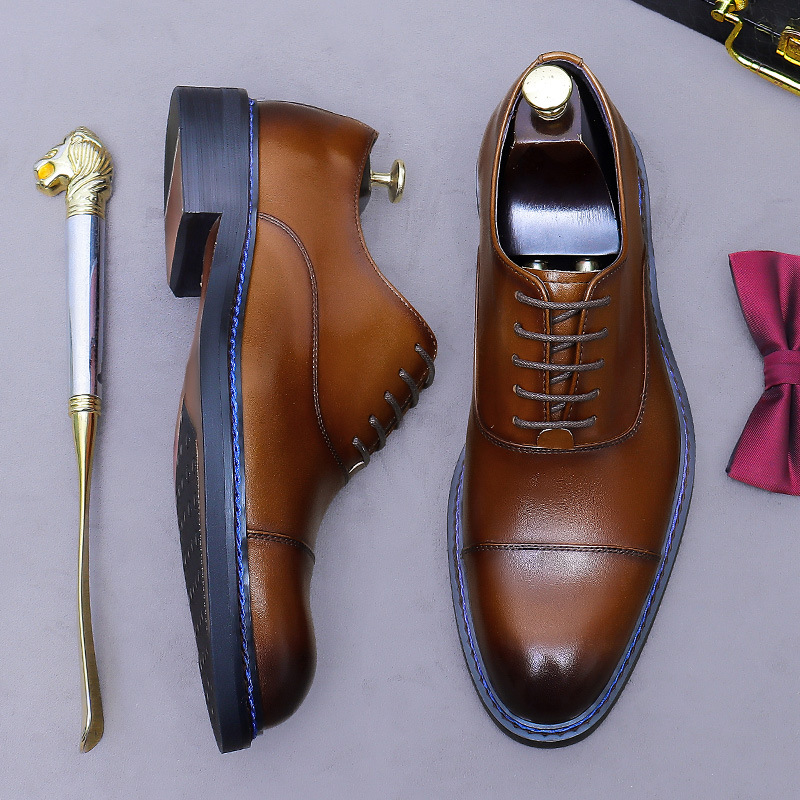 Cognac Cap-Toe Oxfords Genuine - Formal Men Daily Wear Footwear recension och pris